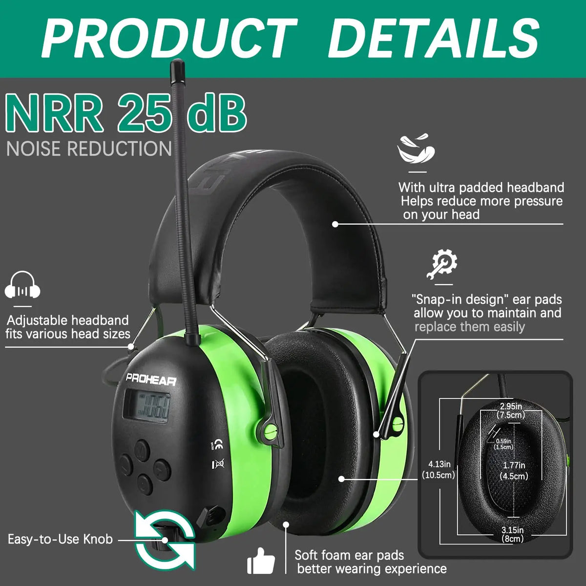 Prohear Bluetooth Noise Cancelling Earmuffs For Professional Hearing Safety