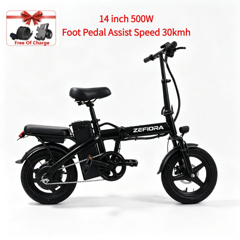 Zefiora 500W Foldable Electric Bicycle With Pedal Assist