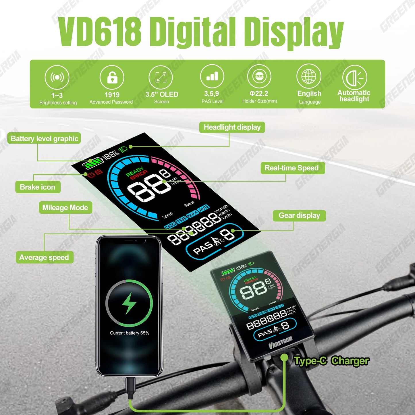 Varstrom Bafang Can Bus Ebike Display With Bluetooth Computer