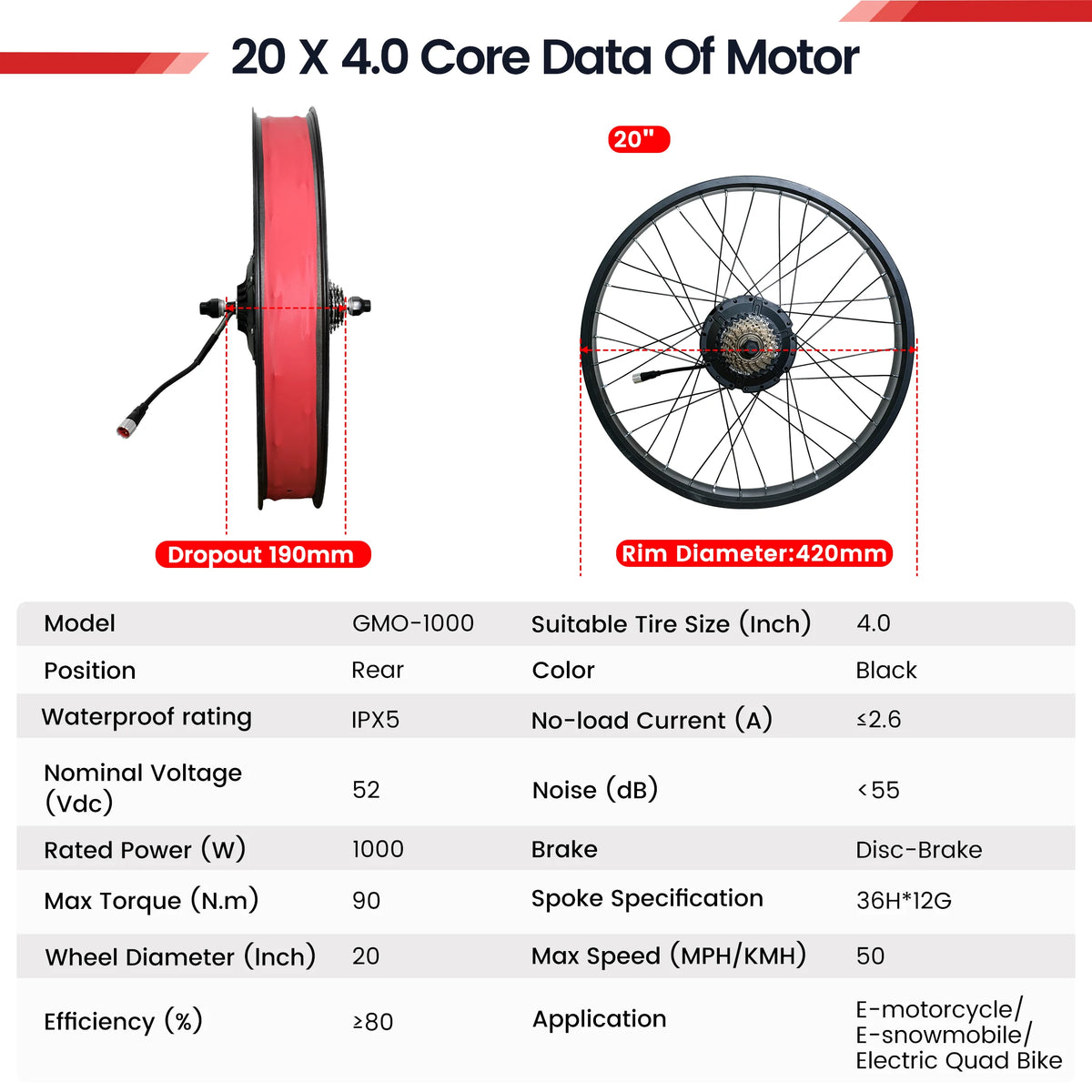 Powallon Brushless 1000W Electric Rear Wheel Hub Motor Kit