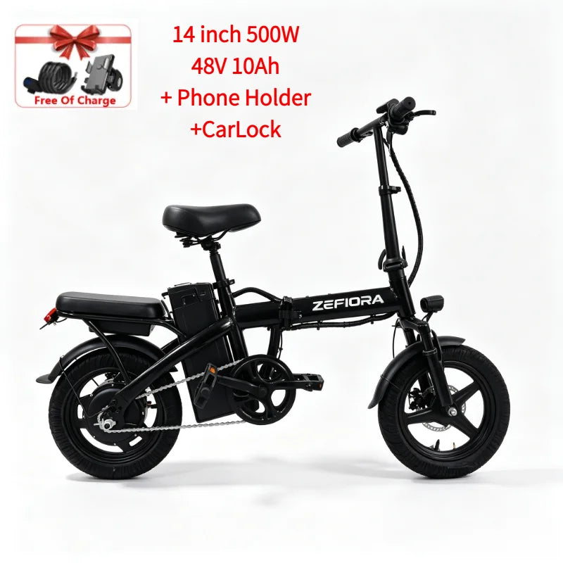 Zefiora Adult Folding Electric Bike Aluminum Alloy Frame Adjustable Seat