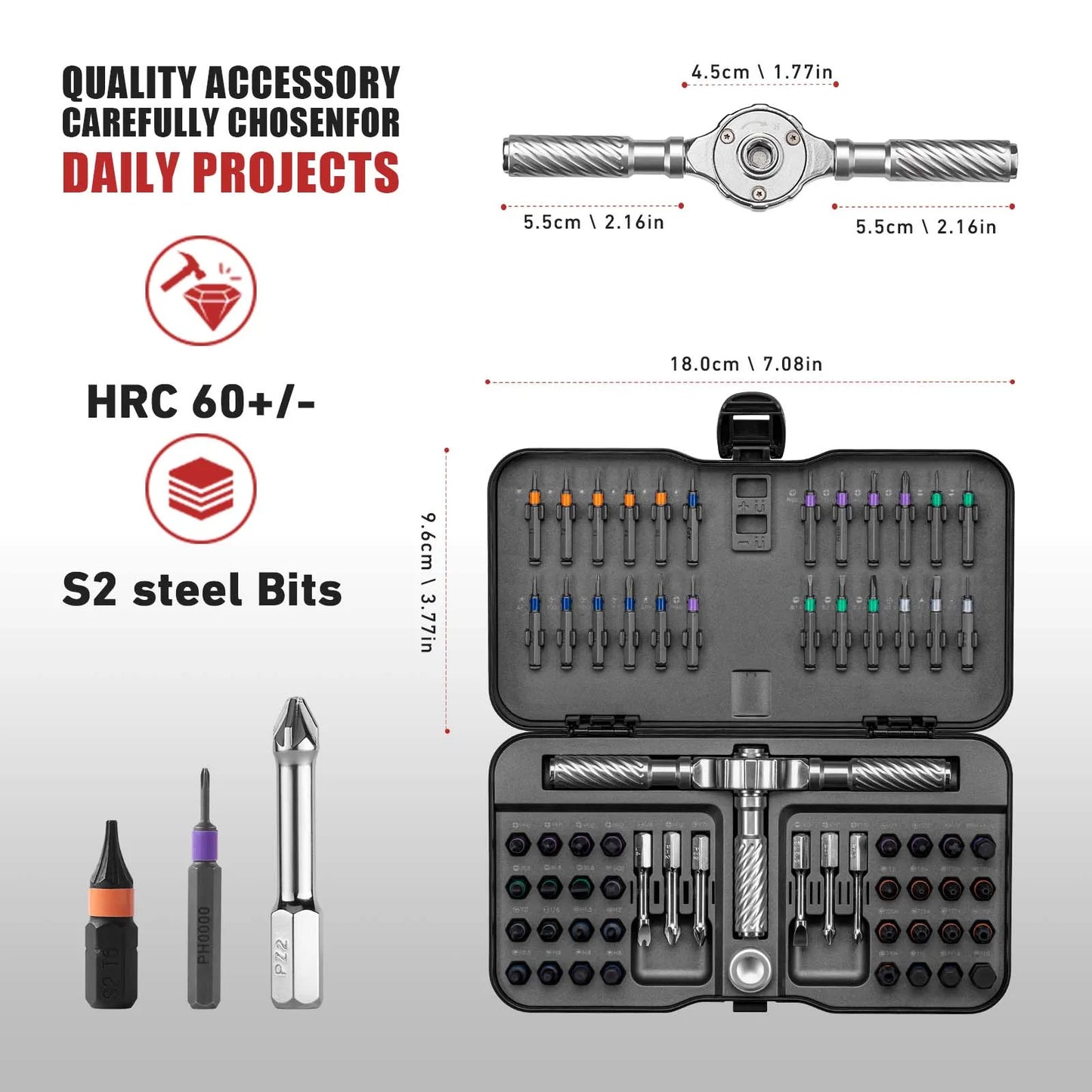 VMAN 66 Piece Ratchet Screwdriver Set With Magnetic Bits