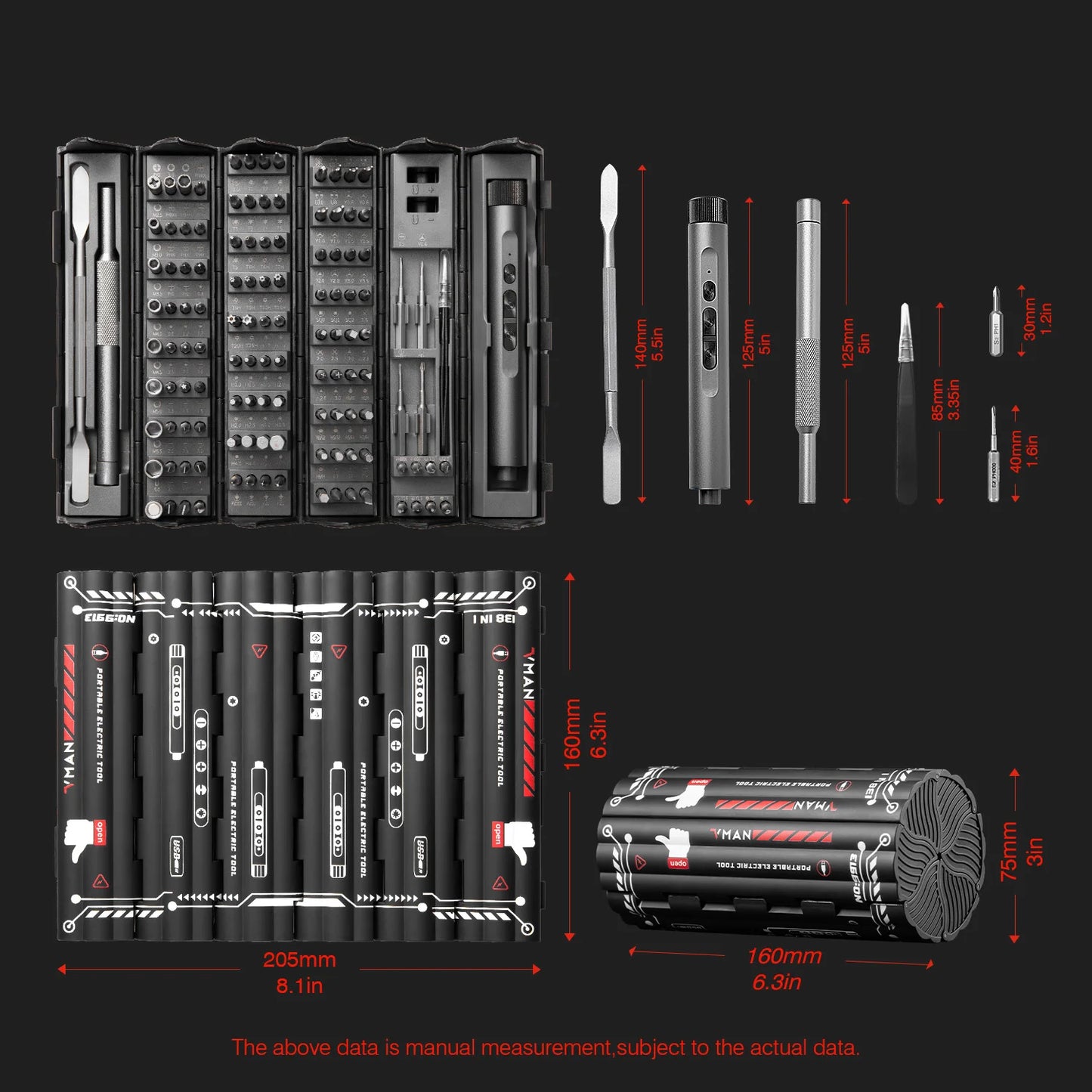Vman 138 Piece Precision Electric Screwdriver Set With Magnetic Bits