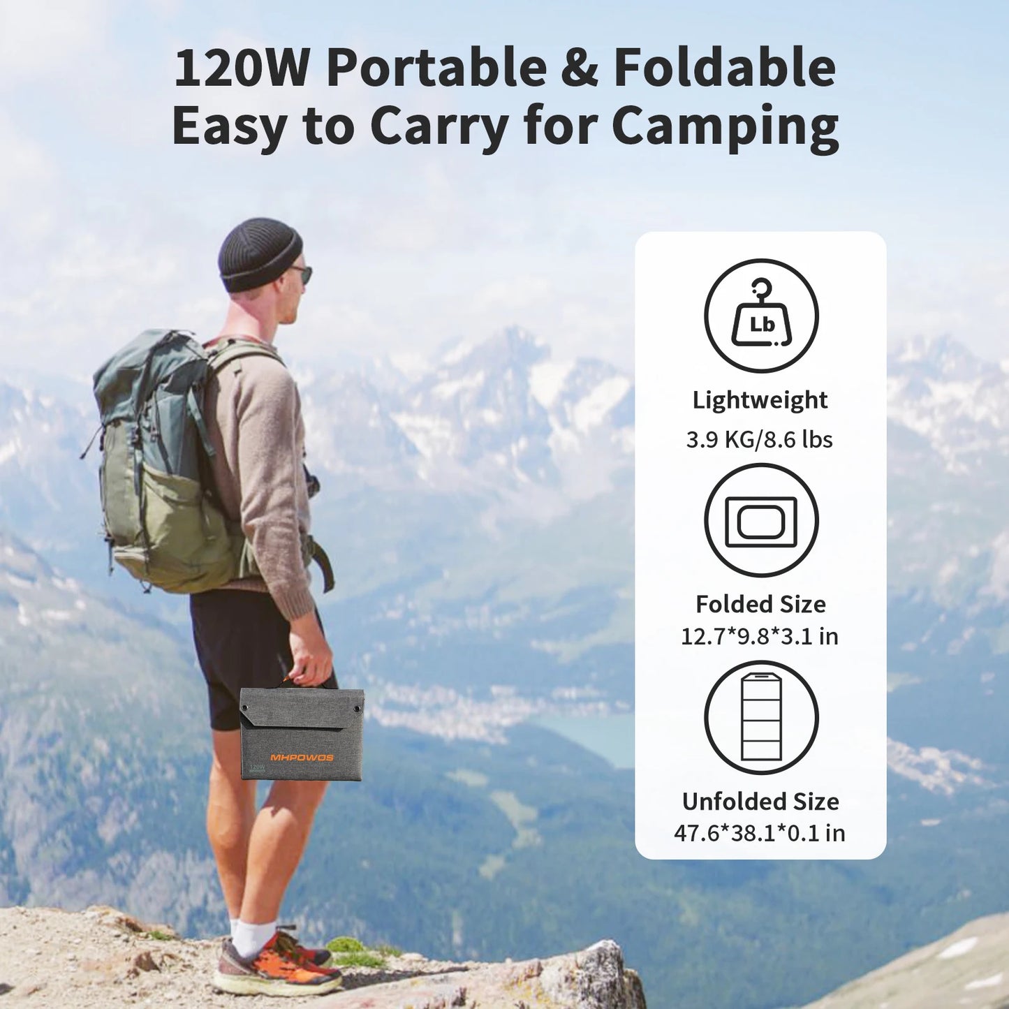 MHPOWOS 120W Foldable Solar Panel With USB C And DC