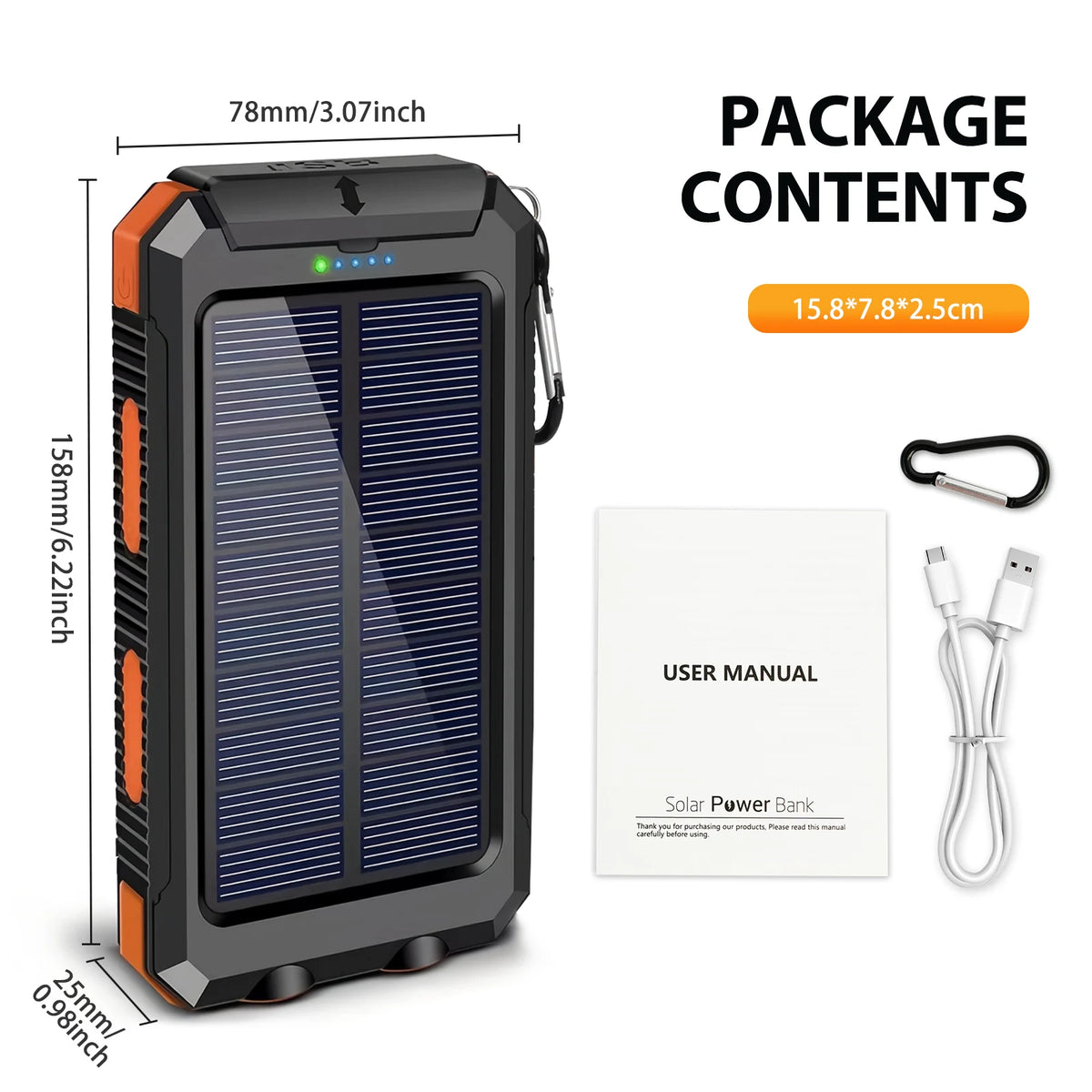 Portable Solar Power Bank With Wireless Charging And Flashlight