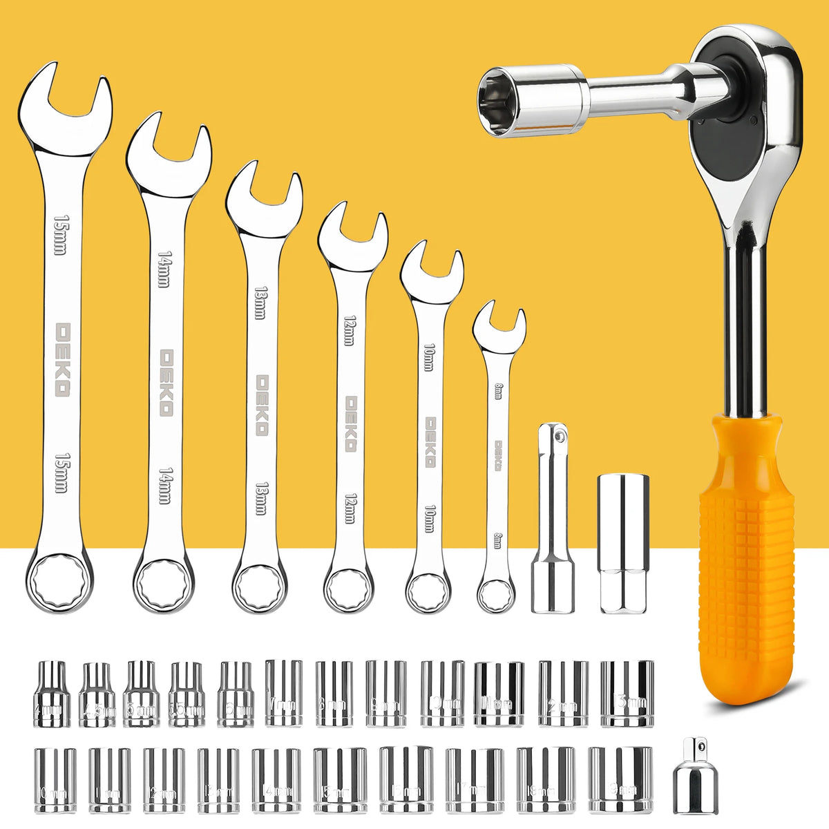 DEKO Socket Wrench Hand Tool Kit With Plastic Case
