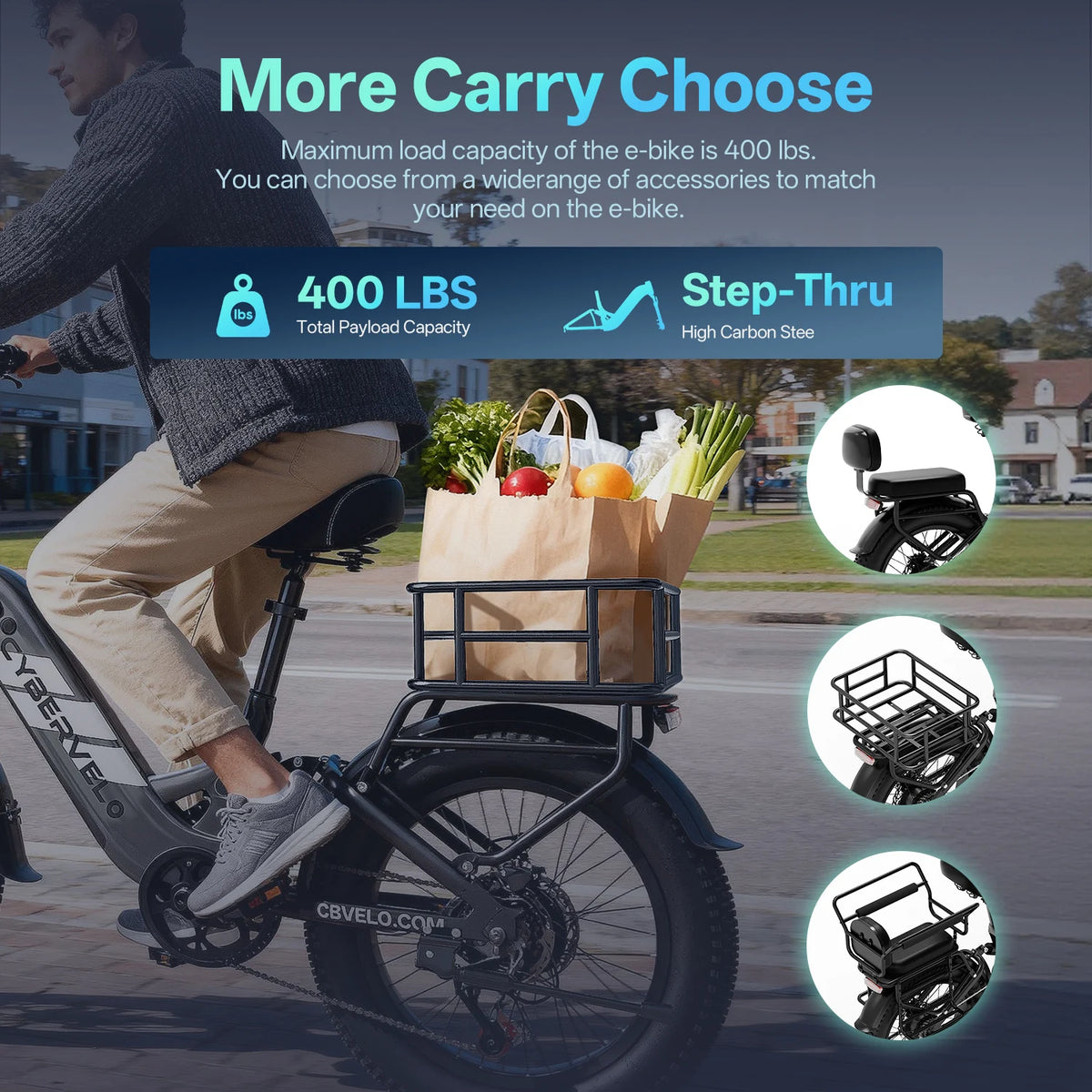 Cybervelo Step-Thru Electric Bike 1500W Peak 20AH 7-Speed Commuter