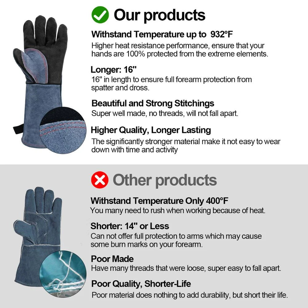 Professional Cow Split Leather Welding And Oven Heat Resistant Gloves