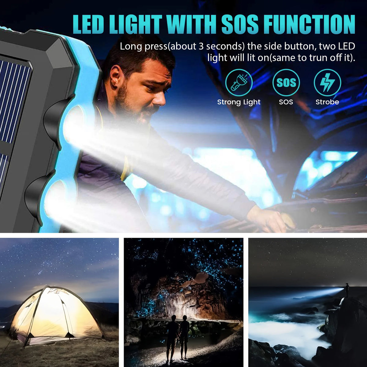 Portable Solar Power Bank With Wireless Charging And Flashlight