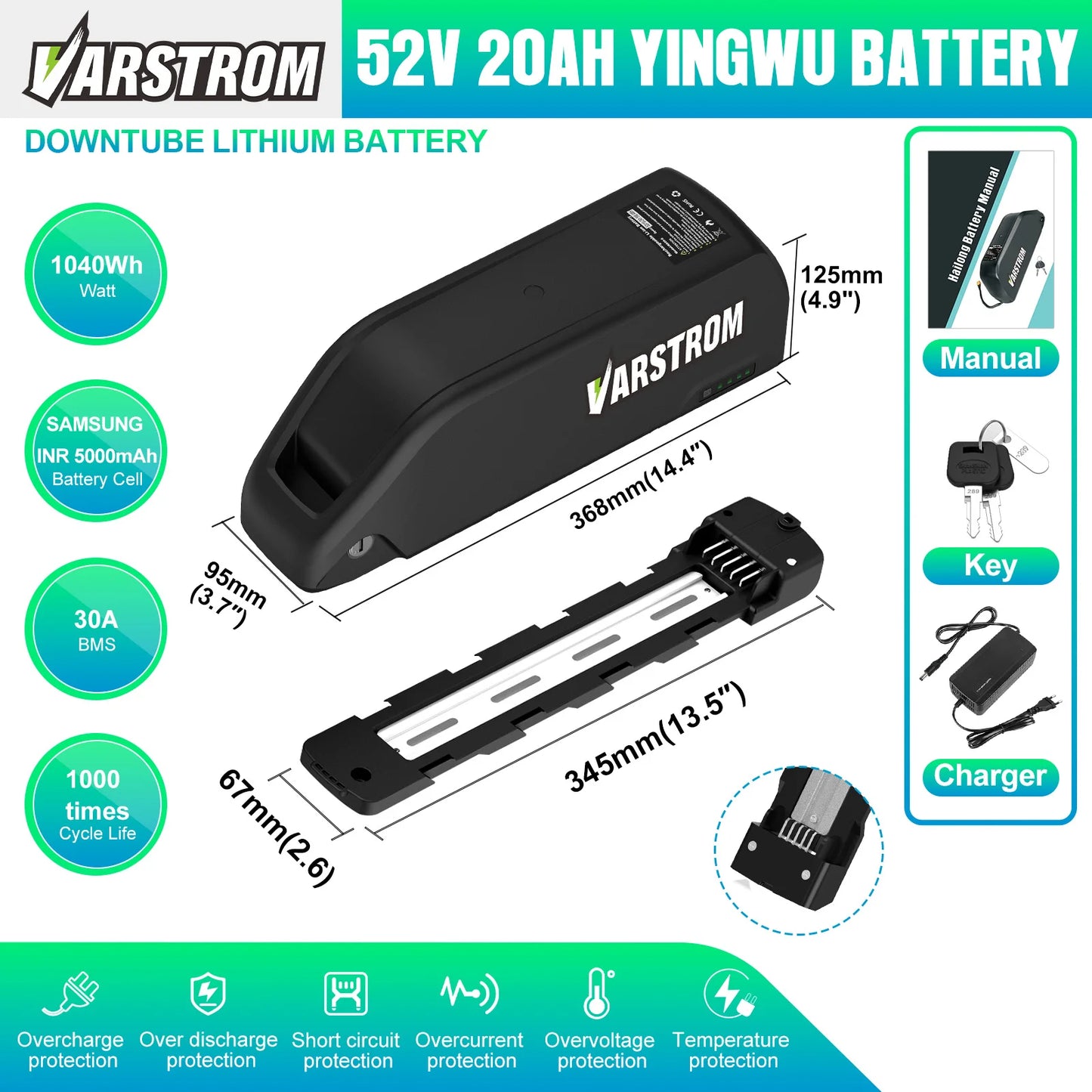 Varstrom Ebike Downtube Lithium Battery For Electric Bikes