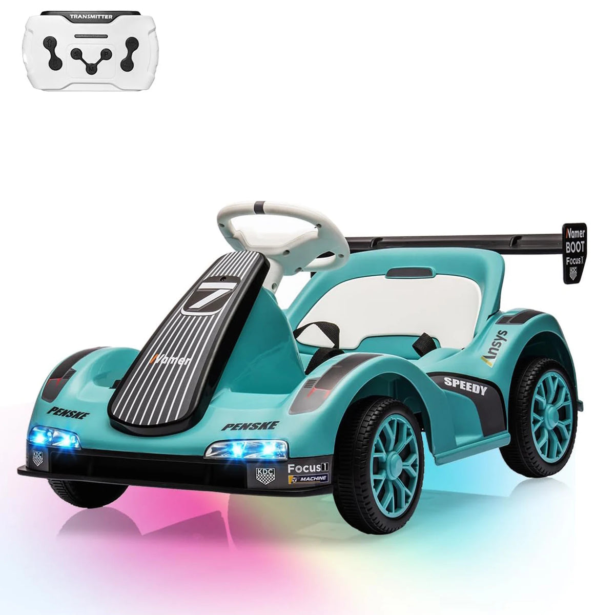 HiMiss Kids Electric Drift Kart Ride On Dual Motor Lights