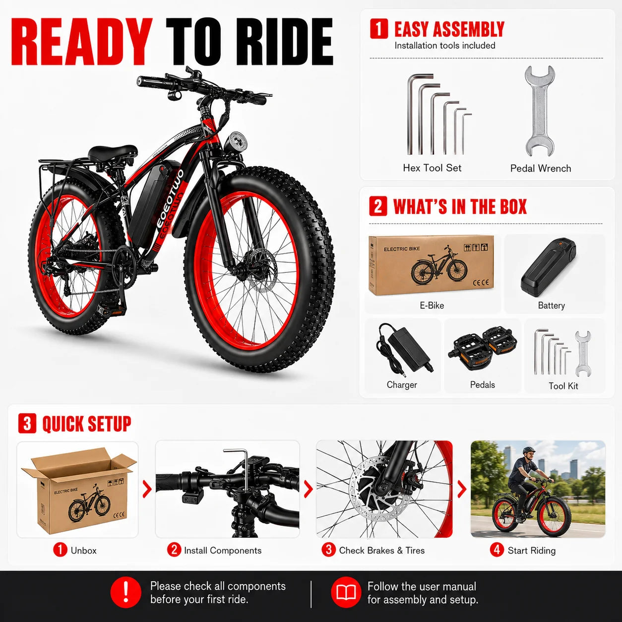 Eoeotwo 1500W Fat Tire Electric Bike With Extended Range Battery