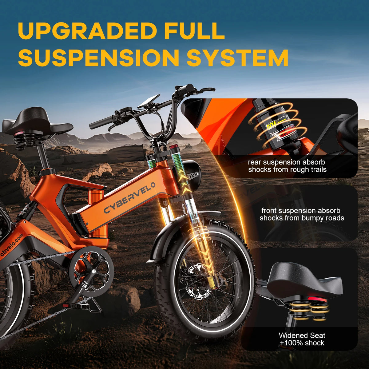Cybervelo 2000W Fat Tire Foldable Electric Bike With Removable Battery
