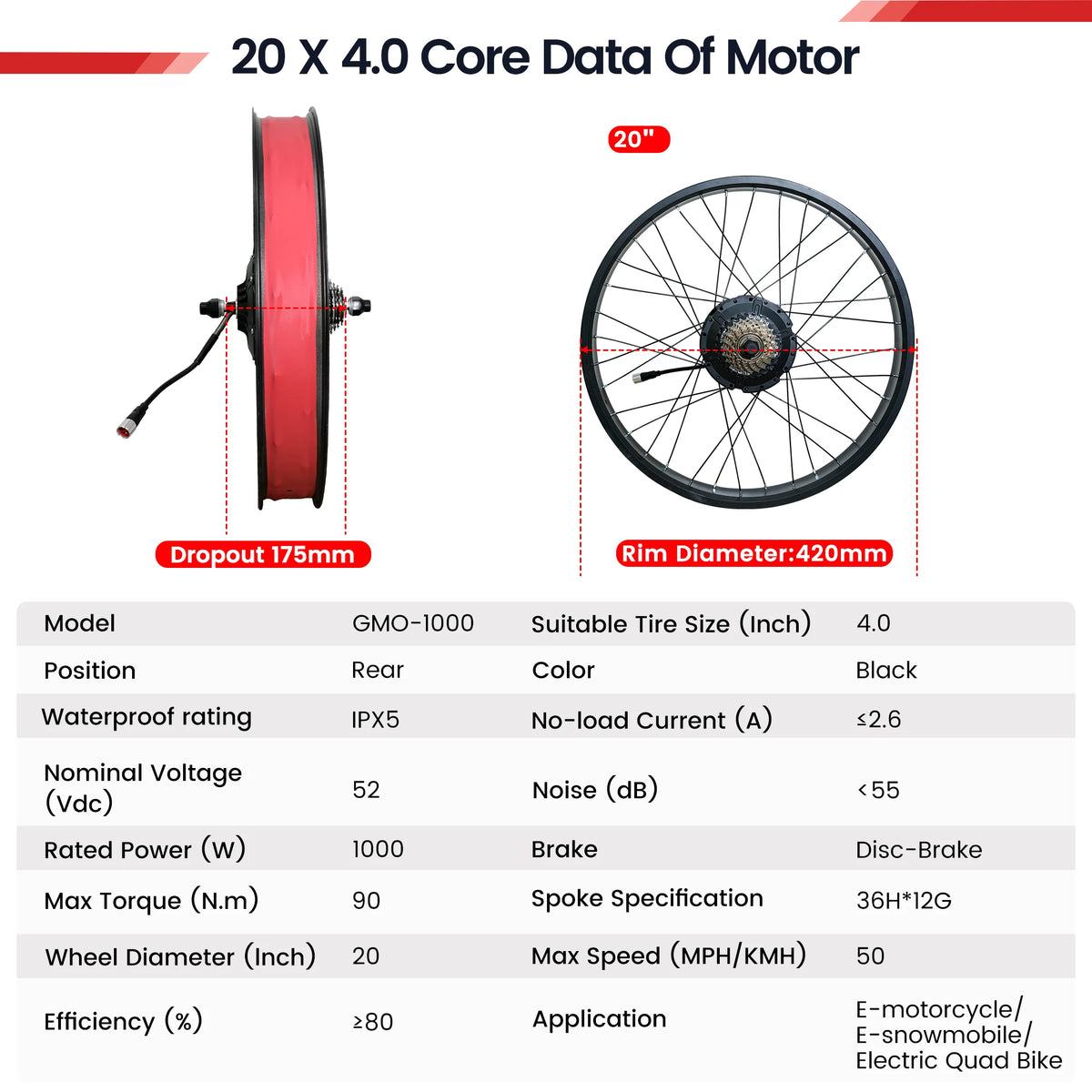 Powallon Brushless 1000W Electric Rear Wheel Hub Motor Kit