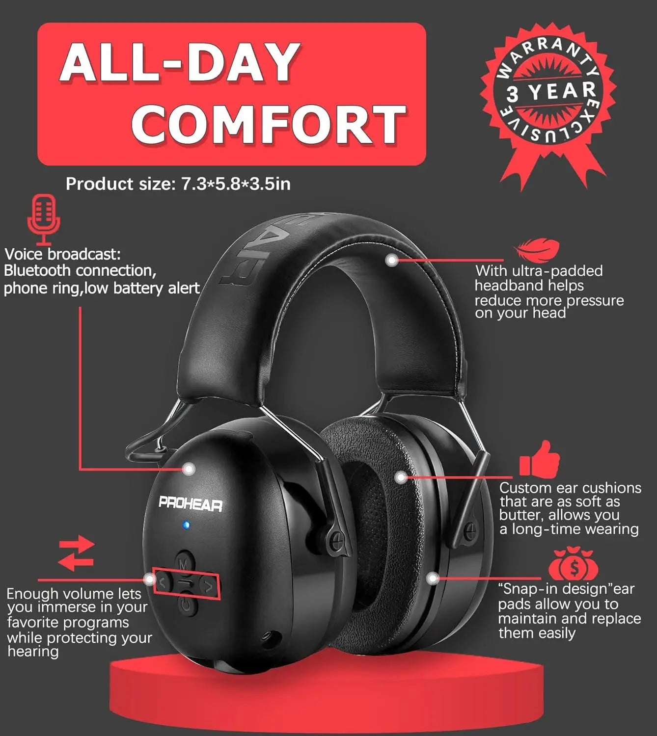 Prohear Bluetooth 5.0 Hearing Protection Earmuffs Safety Rechargeable Headphones