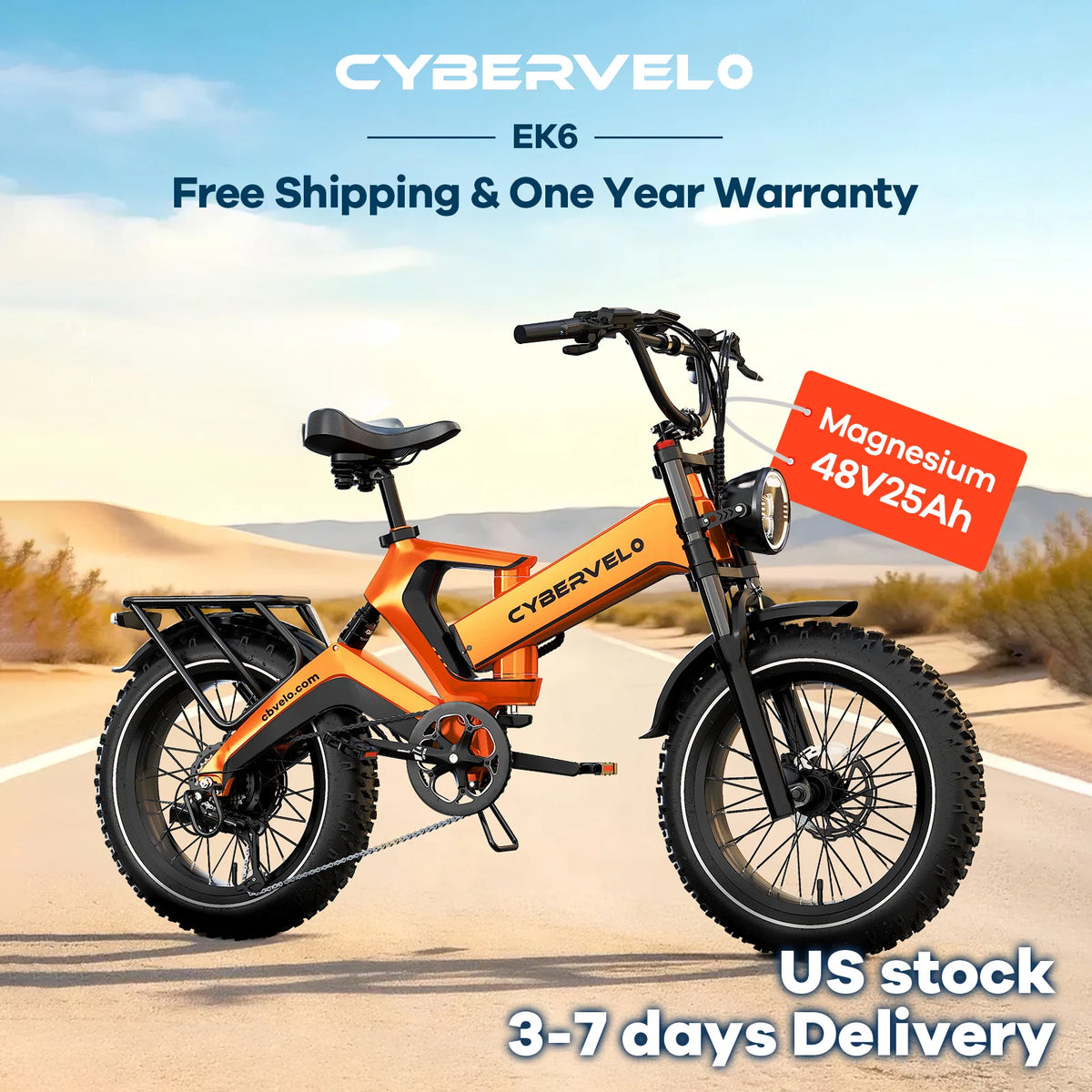 Cybervelo 2000W Fat Tire Foldable Electric Bike With Removable Battery