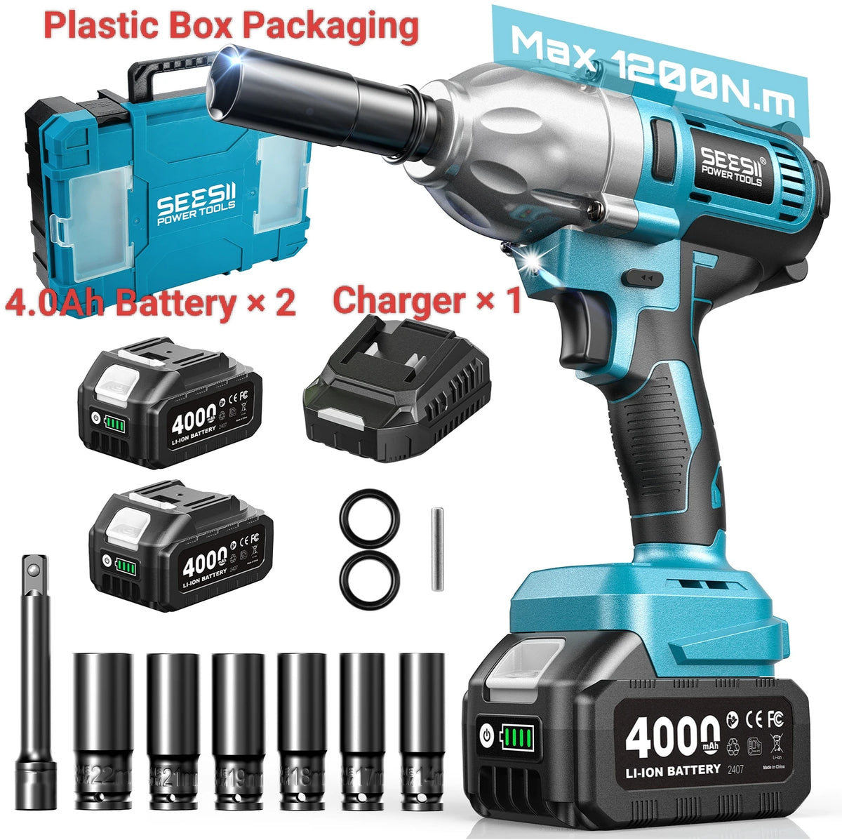 Seesii Cordless Brushless Impact Wrench Kit With Led Light