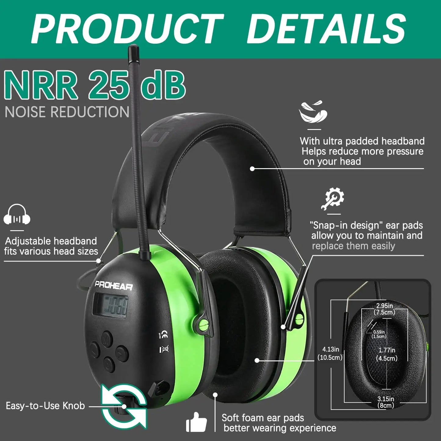 Prohear Bluetooth Noise Cancelling Earmuffs For Professional Hearing Safety