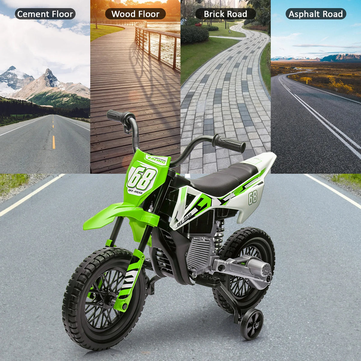 HiMiss Electric Kids Dirt Bike Ride On Motorcycle Training Wheels