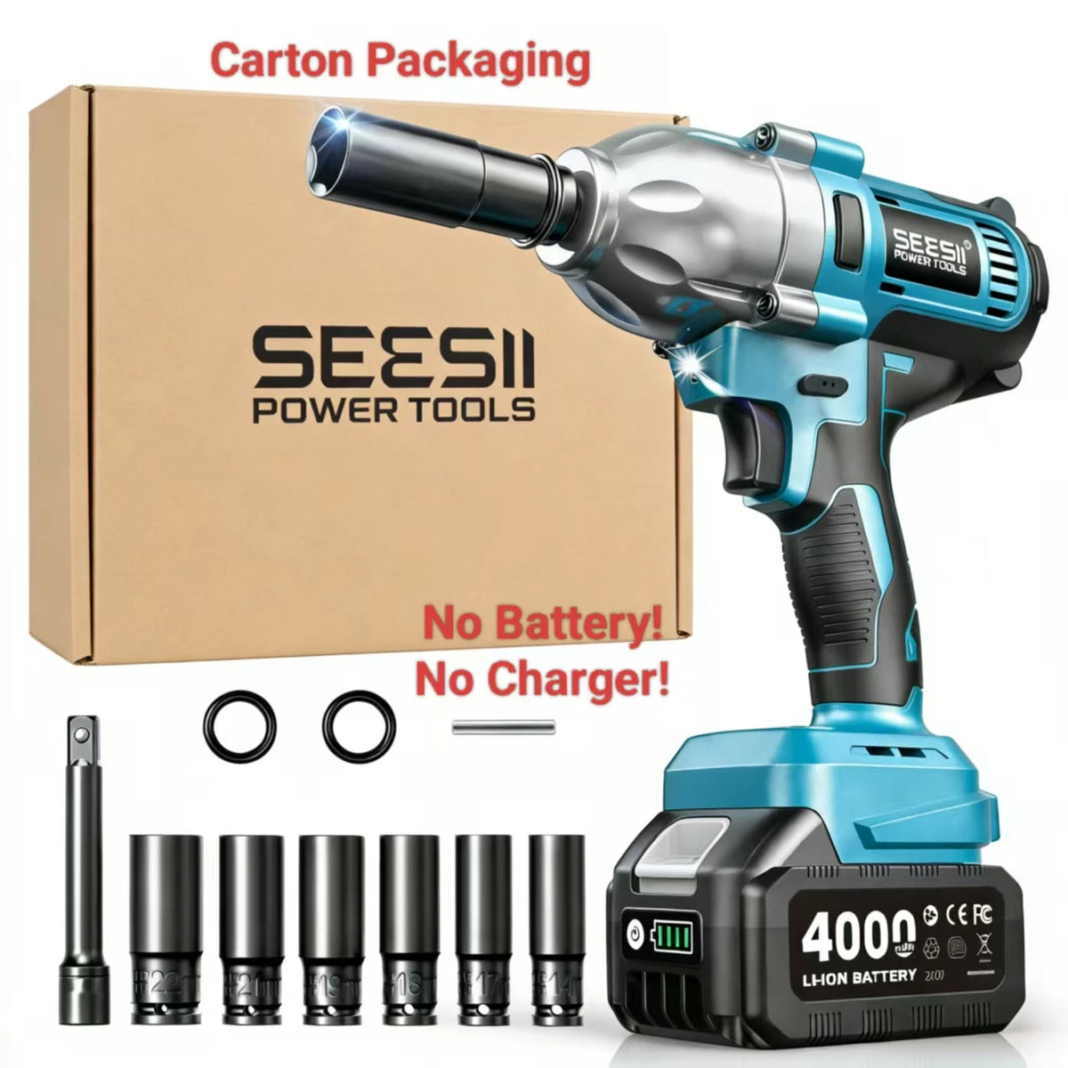 Seesii Cordless Brushless Impact Wrench Kit With Led Light