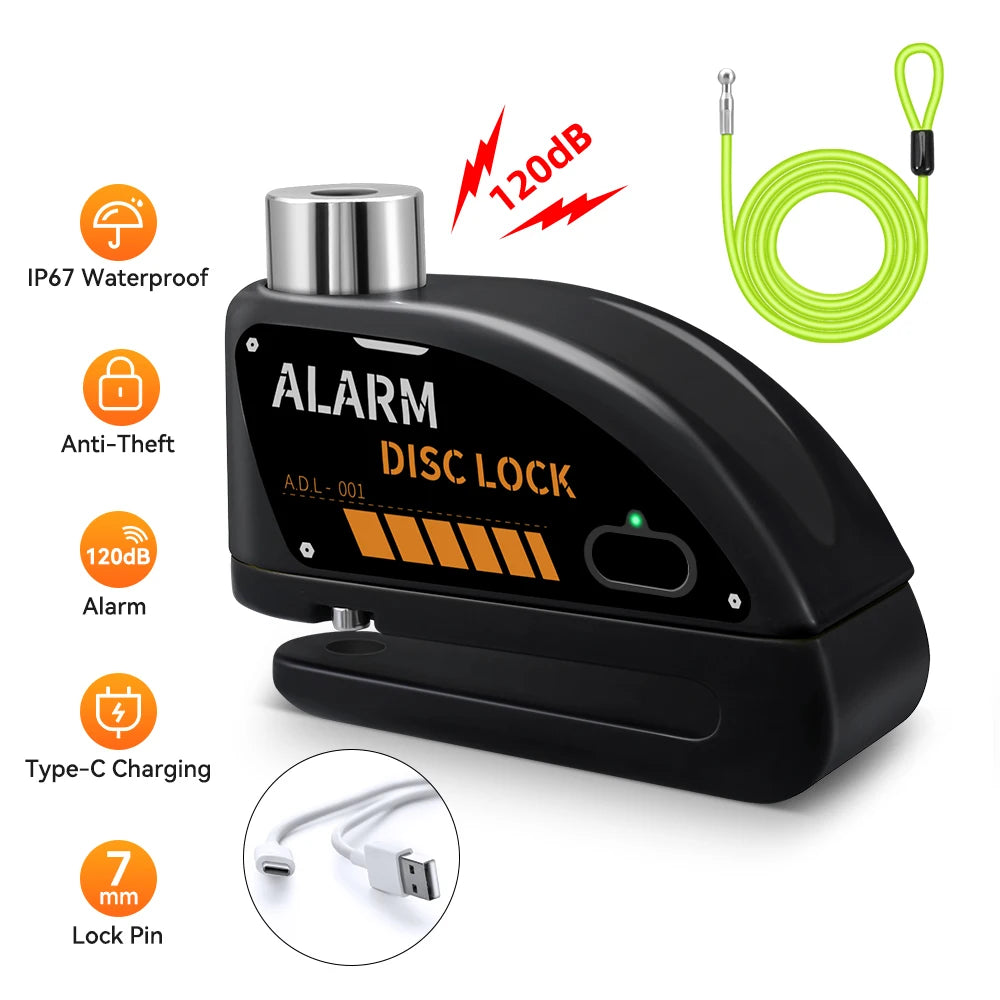 Universal Motorcycle Disc Brake Lock With Audible Security Alarm