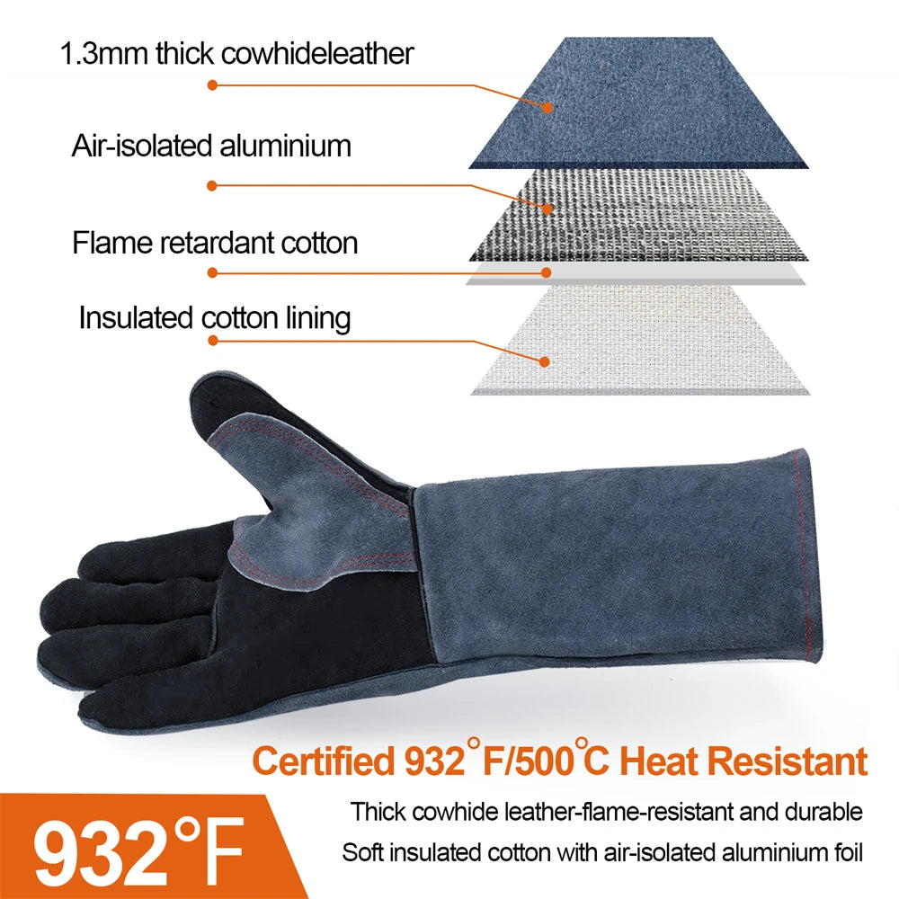 Professional Cow Split Leather Welding And Oven Heat Resistant Gloves