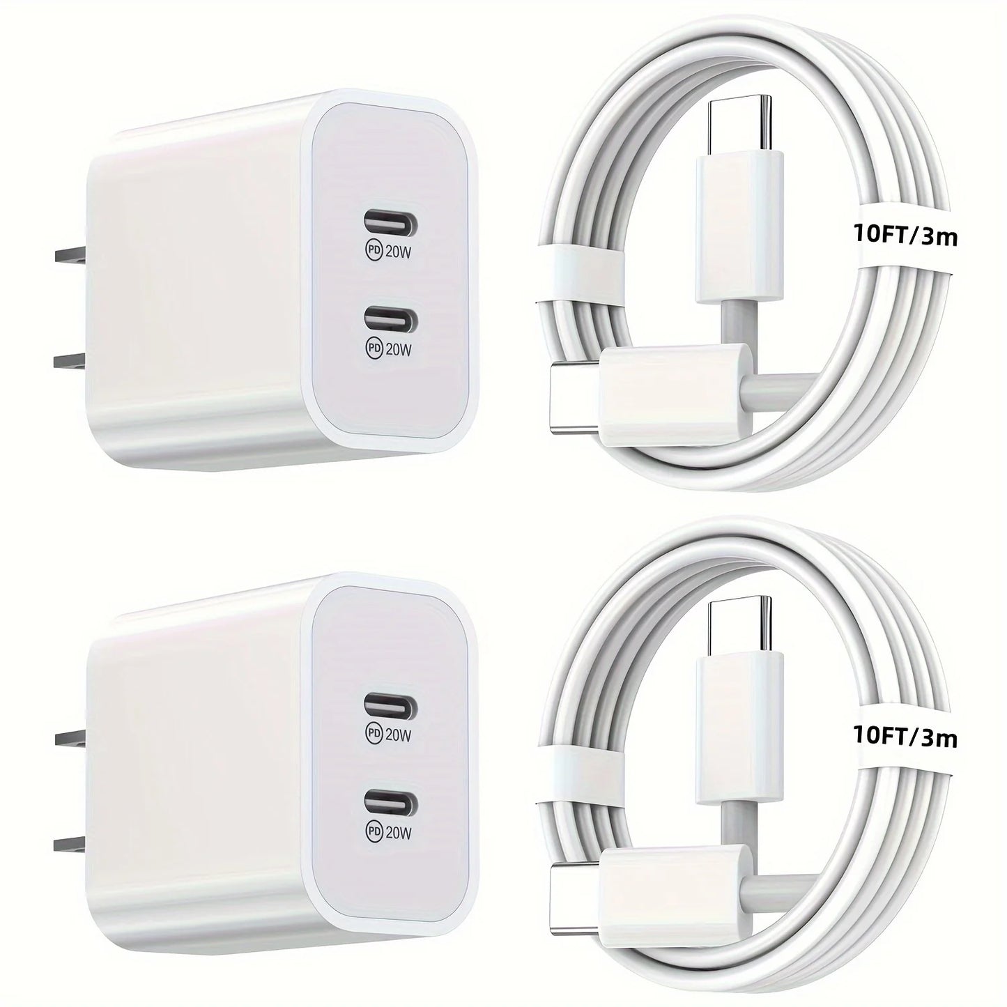 Dual Port USB C Fast Charging Wall Travel Charger Kit