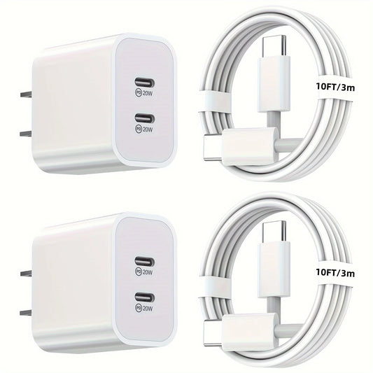Dual Port USB C Fast Charging Wall Travel Charger Kit