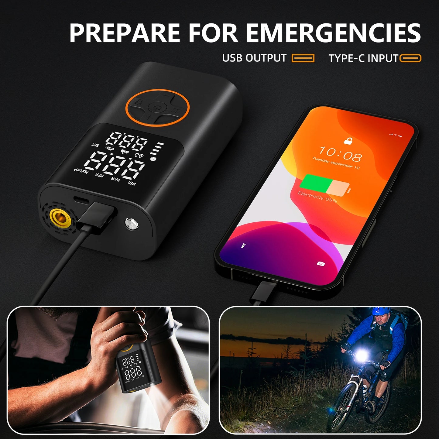 Portable Tire Inflator With Power Bank And LED Display