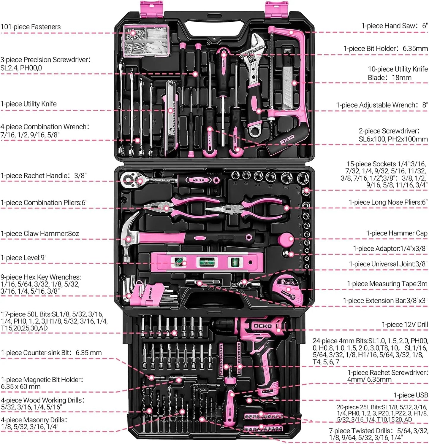 Deko 12v Cordless Drill And Storage Tool Box Organizer Kit