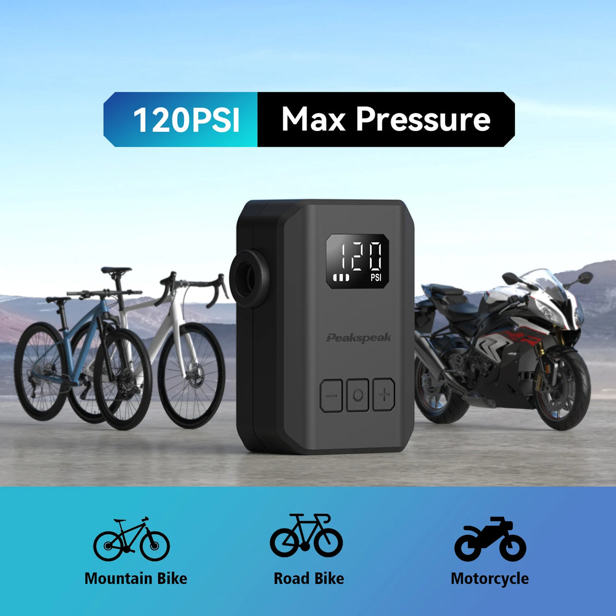 Peakspeak Cordless Electric Bike Pump 120PSI Digital Tire Inflator