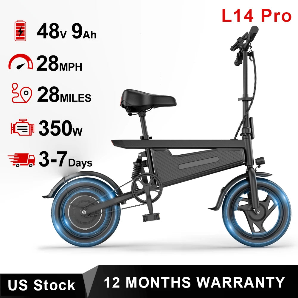 AOVOPRO 350W Foldable Electric Bike 48V 9Ah 22Mph 28Mile Range