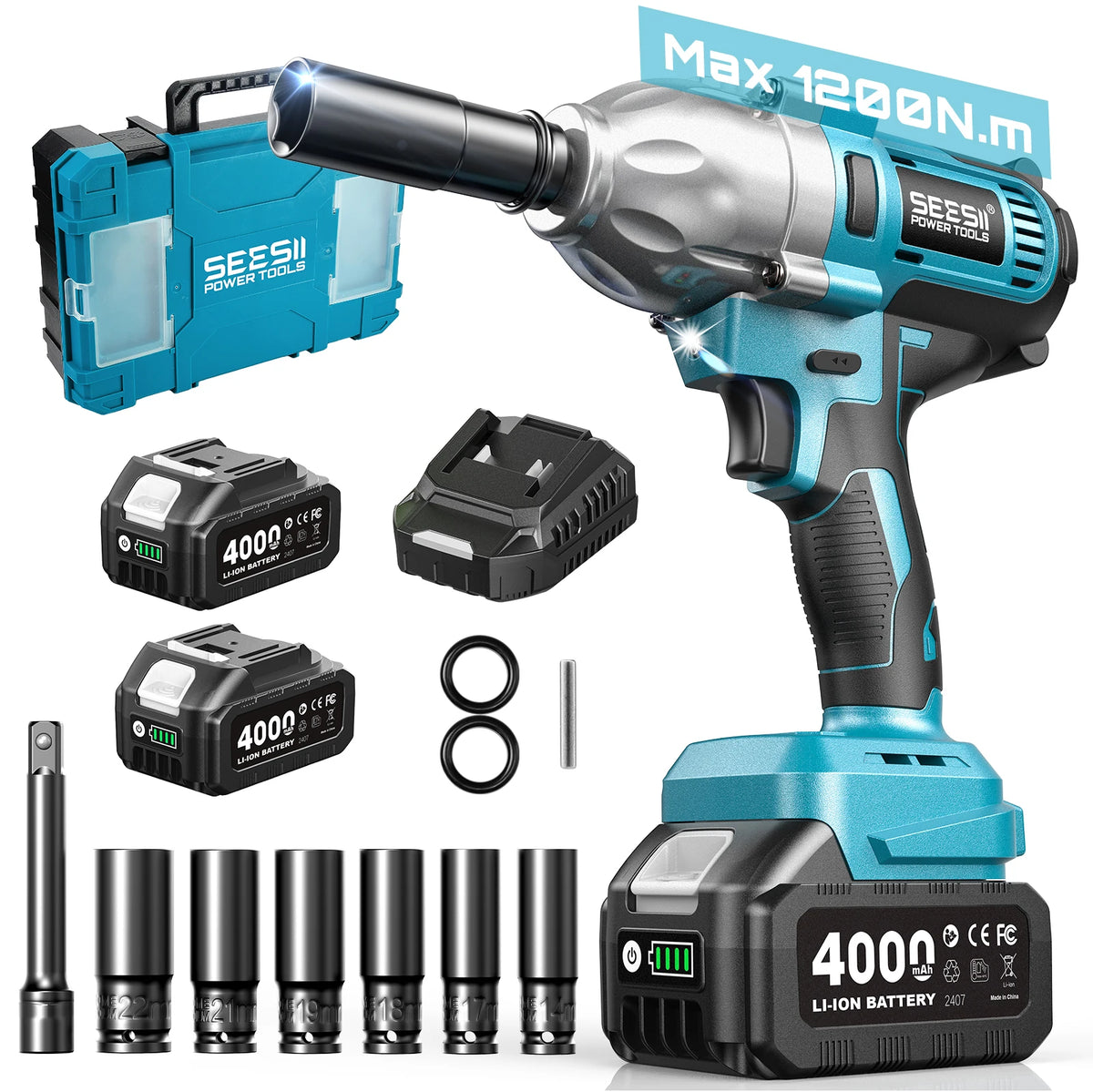 Seesii Cordless Brushless Impact Wrench Kit With Led Light