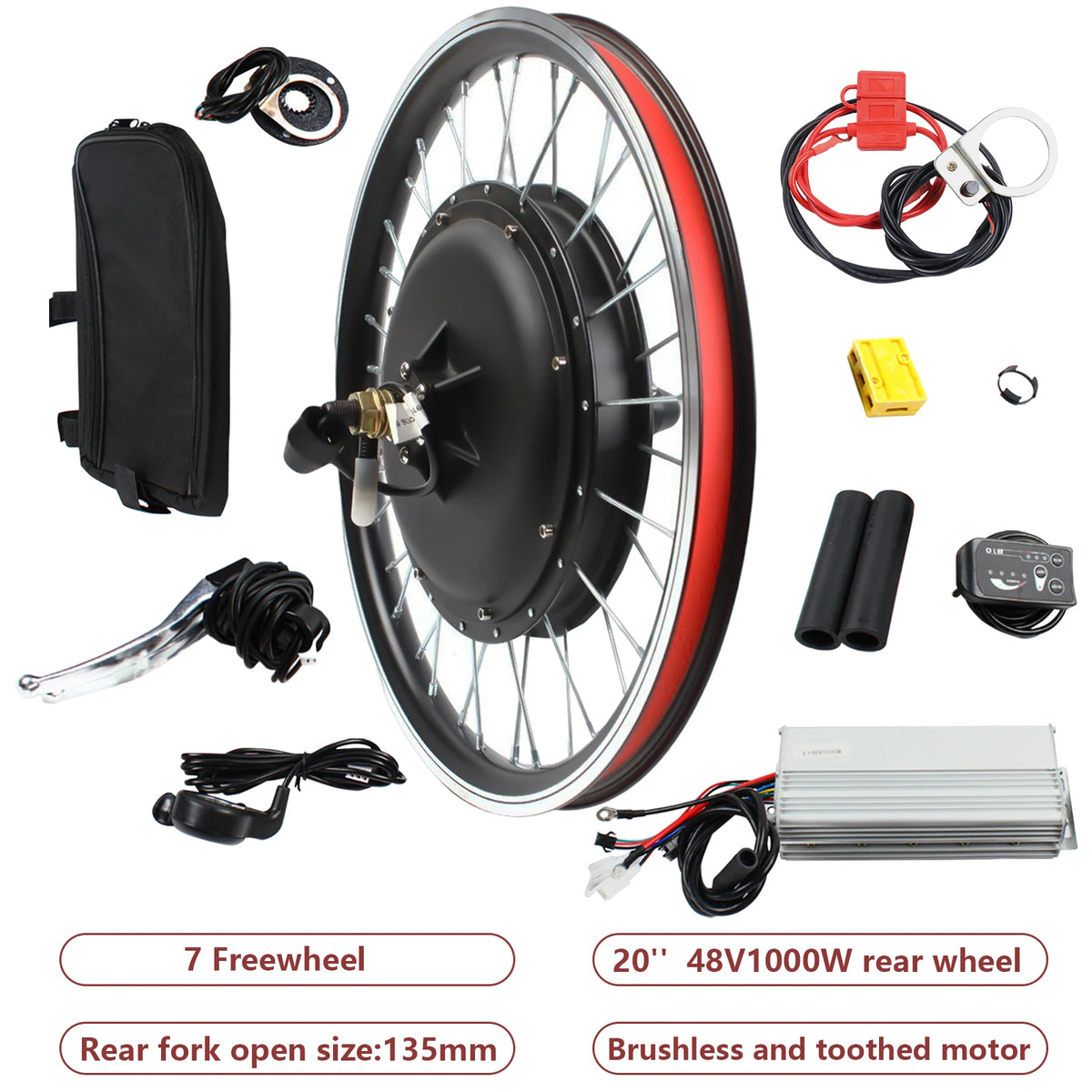 E-Bike Rear Wheel Conversion Kit 48V 1000W With LED Display