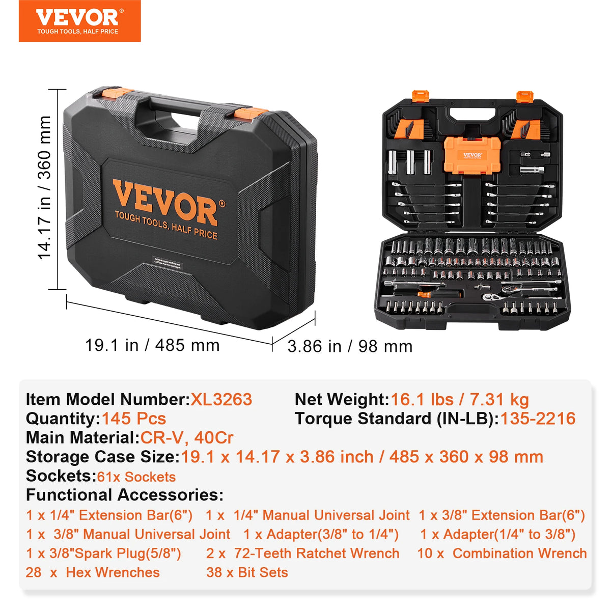 SucceBuy Mechanics Tool Set With Standard And Deep Sockets