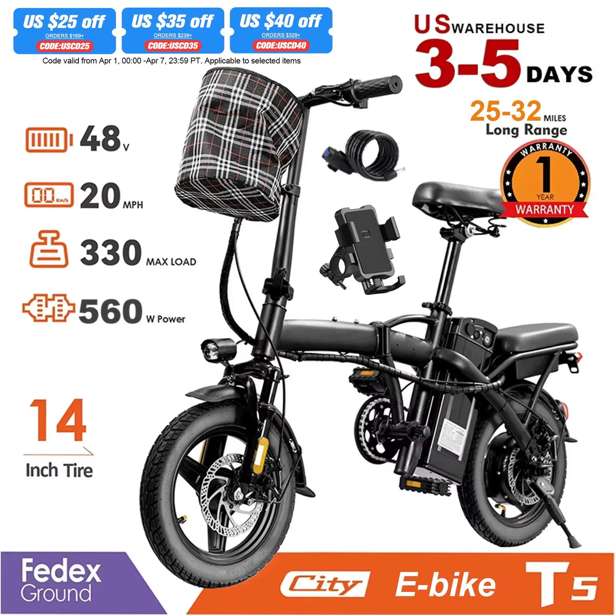 Terrosor 560W Folding Electric Bike With Detachable Battery