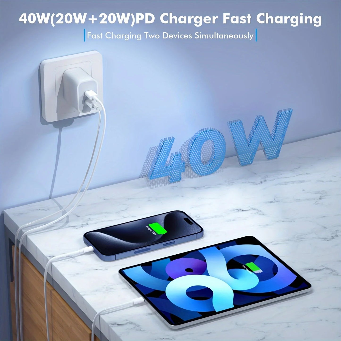 Dual Port USB C Fast Charging Wall Travel Charger Kit