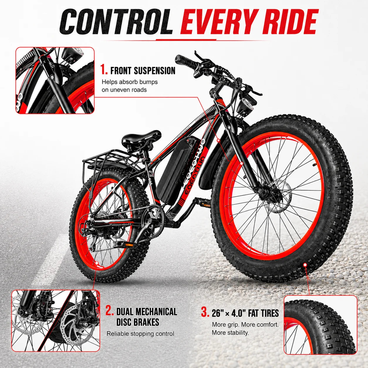 Eoeotwo 1500W Fat Tire Electric Bike With Extended Range Battery