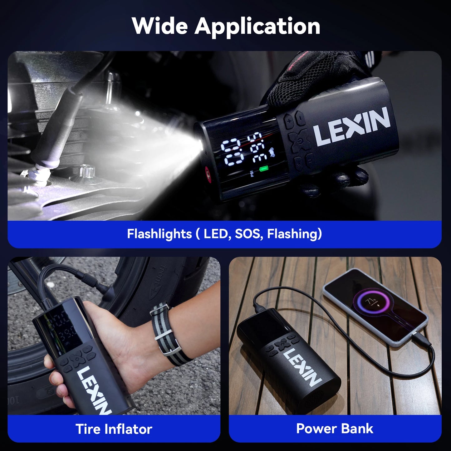 Lexin P4 Smart Air Pump Motorcycle Tire Inflator Digital Display