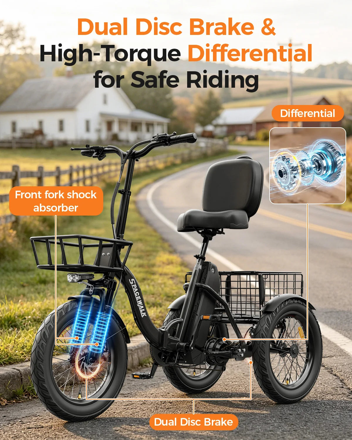 Eilleo Spacewalk 1200W Folding Electric Trike With Fat Tires
