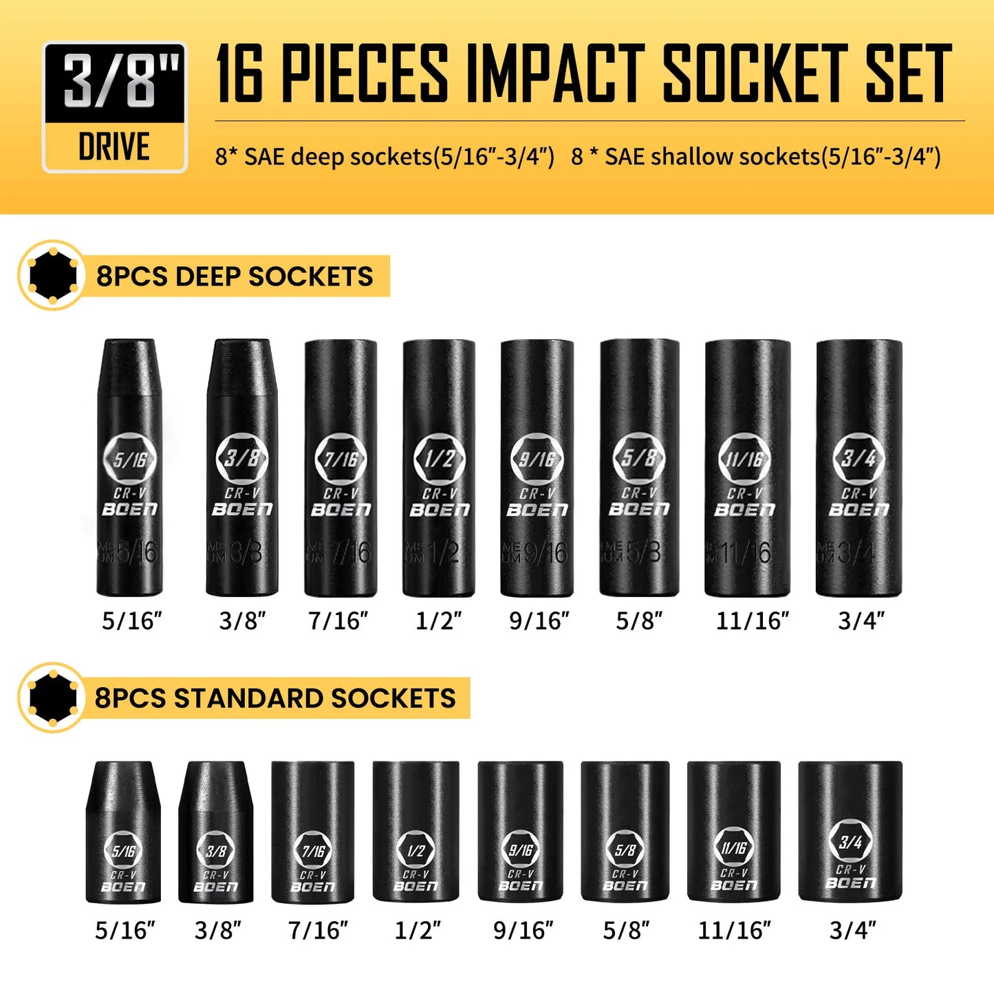 Boen Professional Impact Socket Set Including Ratchet Handle Accessories