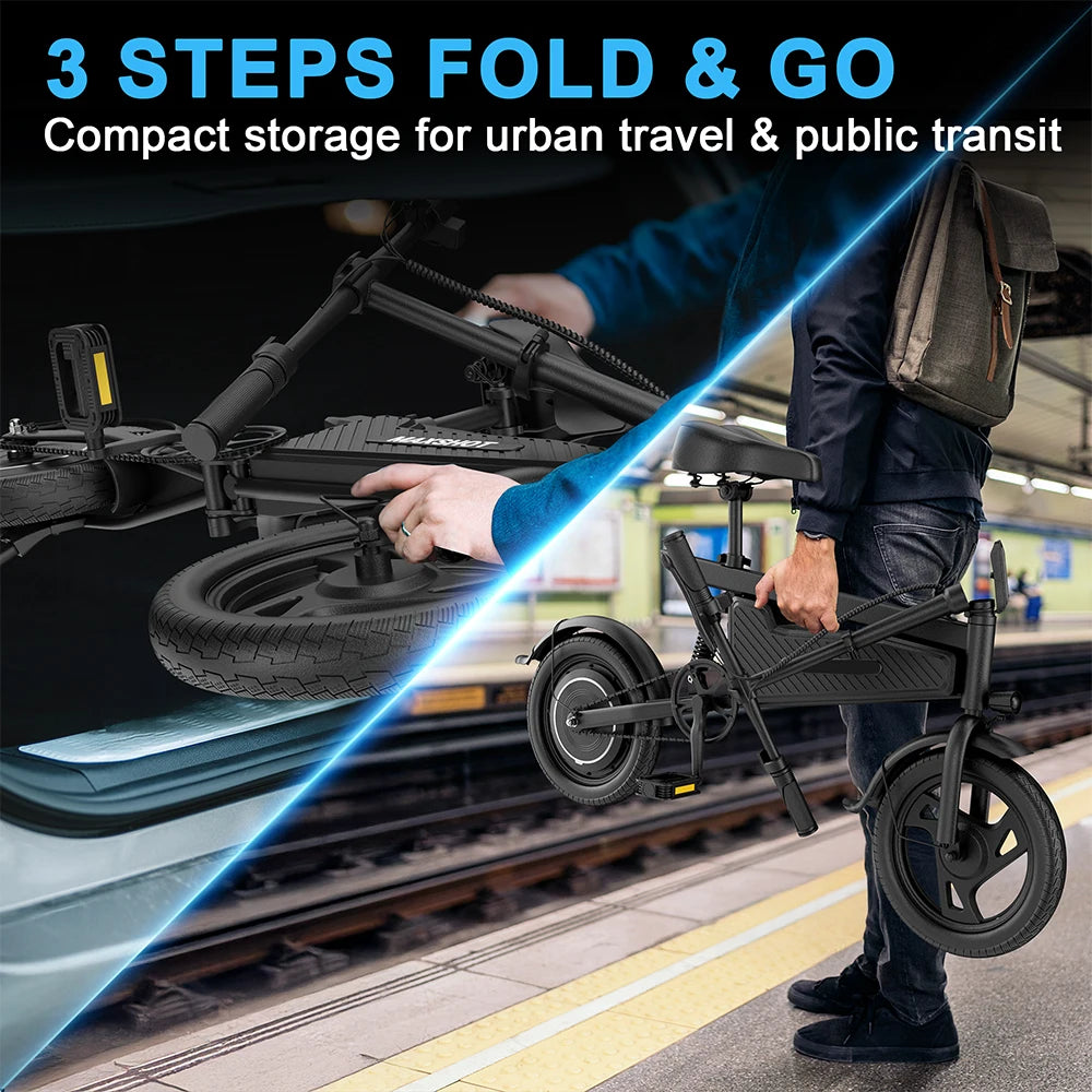 AOVOPRO 350W Foldable Electric Bike 48V 9Ah 22Mph 28Mile Range