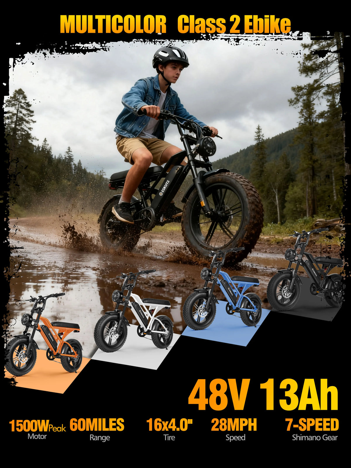 Eskute V100 Electric Dirt Bike 1500W 28Mph Fat Tire