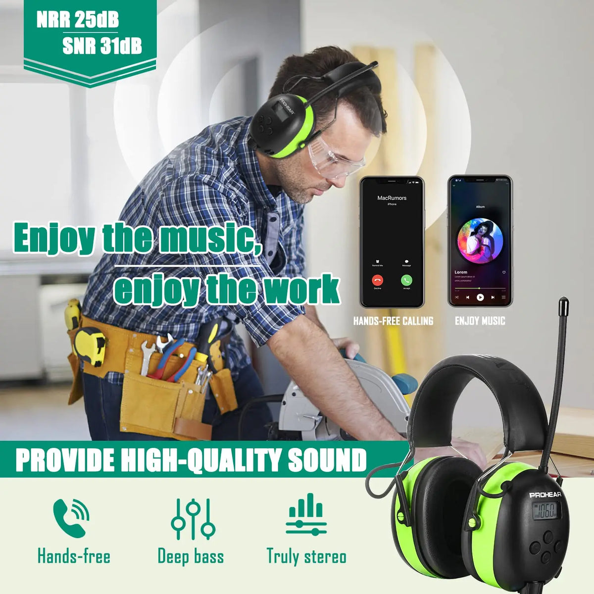 Prohear Bluetooth Noise Cancelling Earmuffs For Professional Hearing Safety