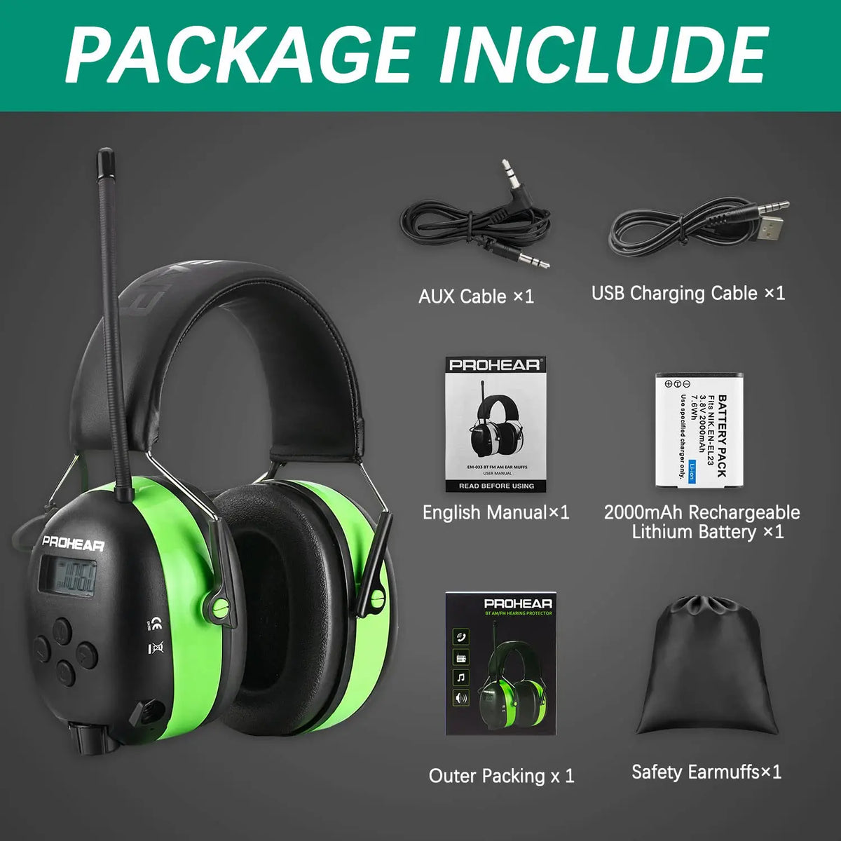 Prohear Bluetooth Noise Cancelling Earmuffs For Professional Hearing Safety
