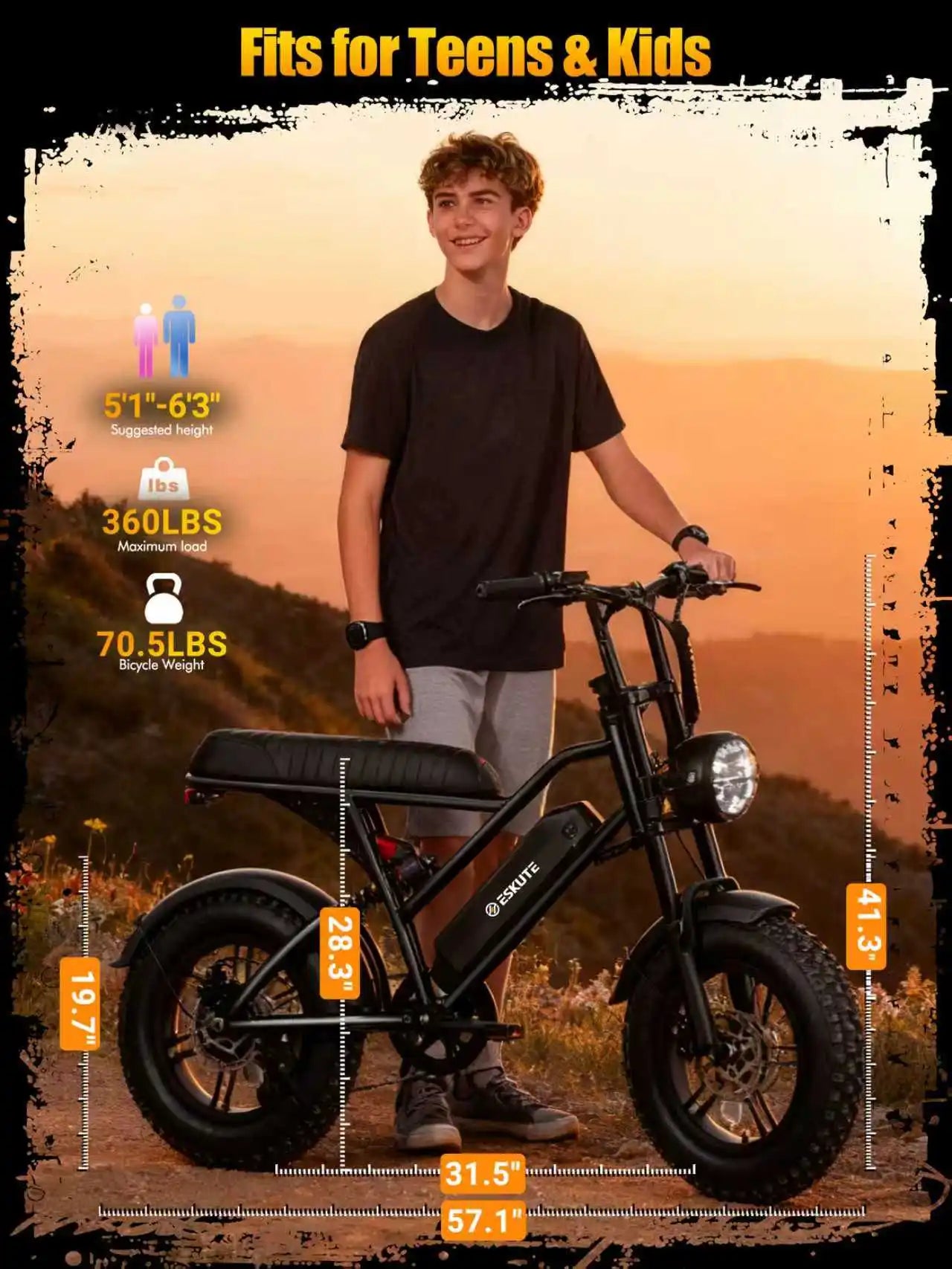 Eskute V100 Electric Dirt Bike 1500W 28Mph Fat Tire