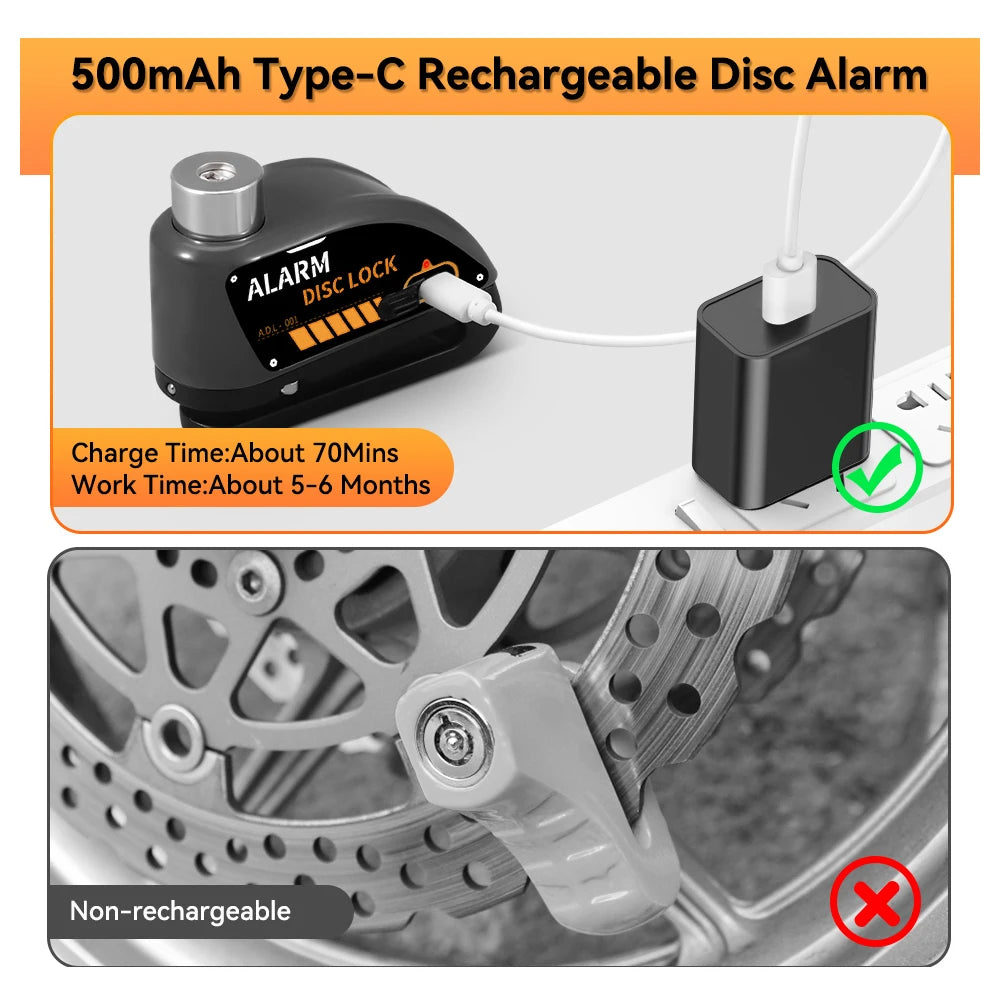 Universal Motorcycle Disc Brake Lock With Audible Security Alarm