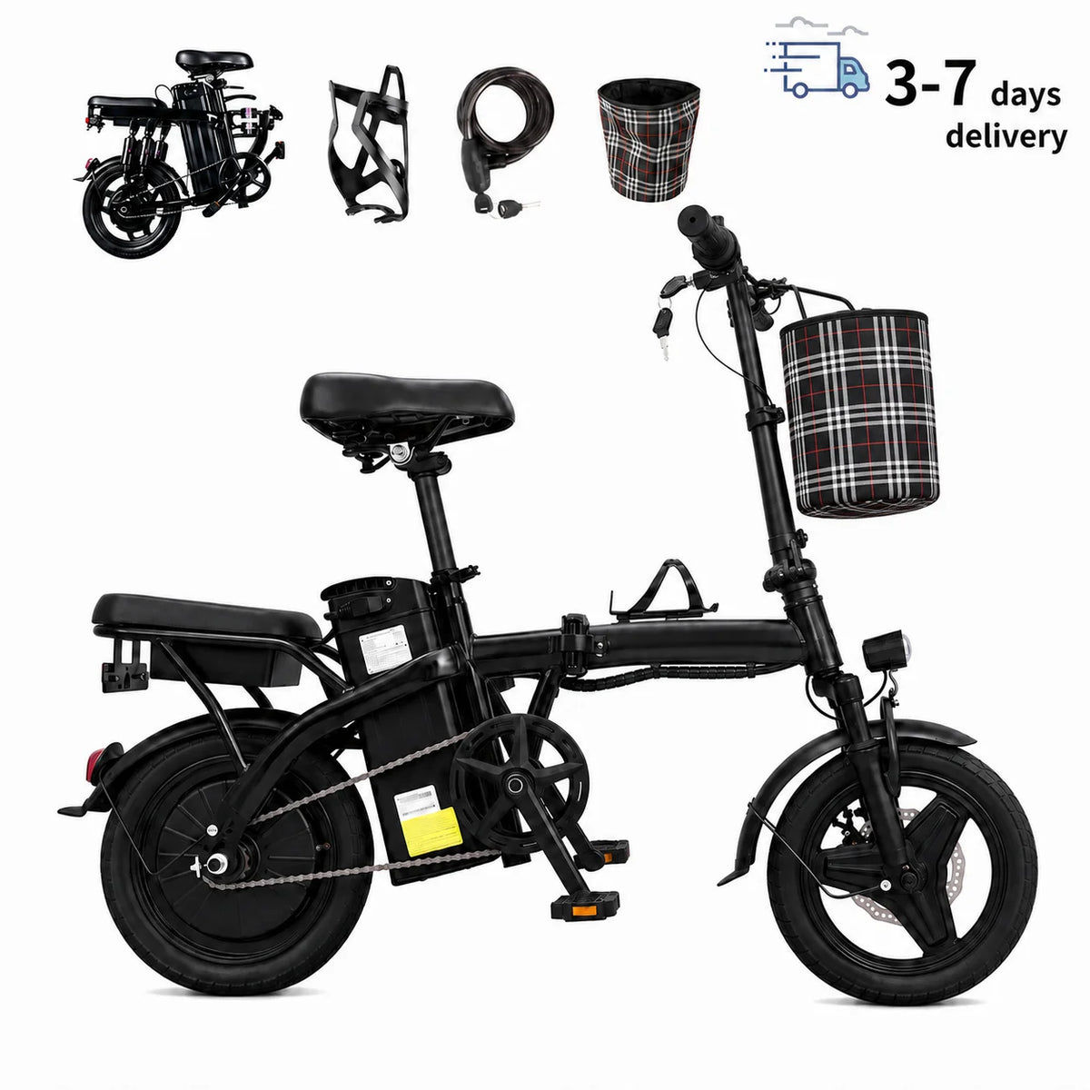 Adult Folding Electric Bicycle With 500W Motor And 48V Battery