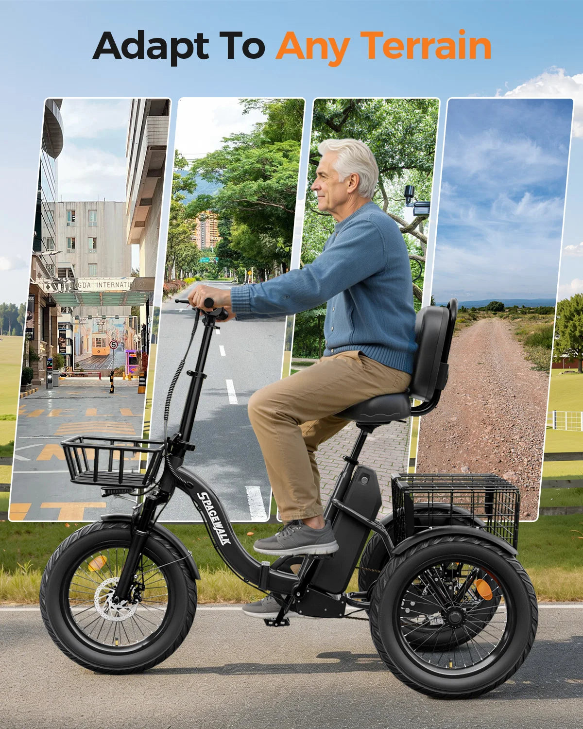 Eilleo Spacewalk 1200W Folding Electric Trike With Fat Tires
