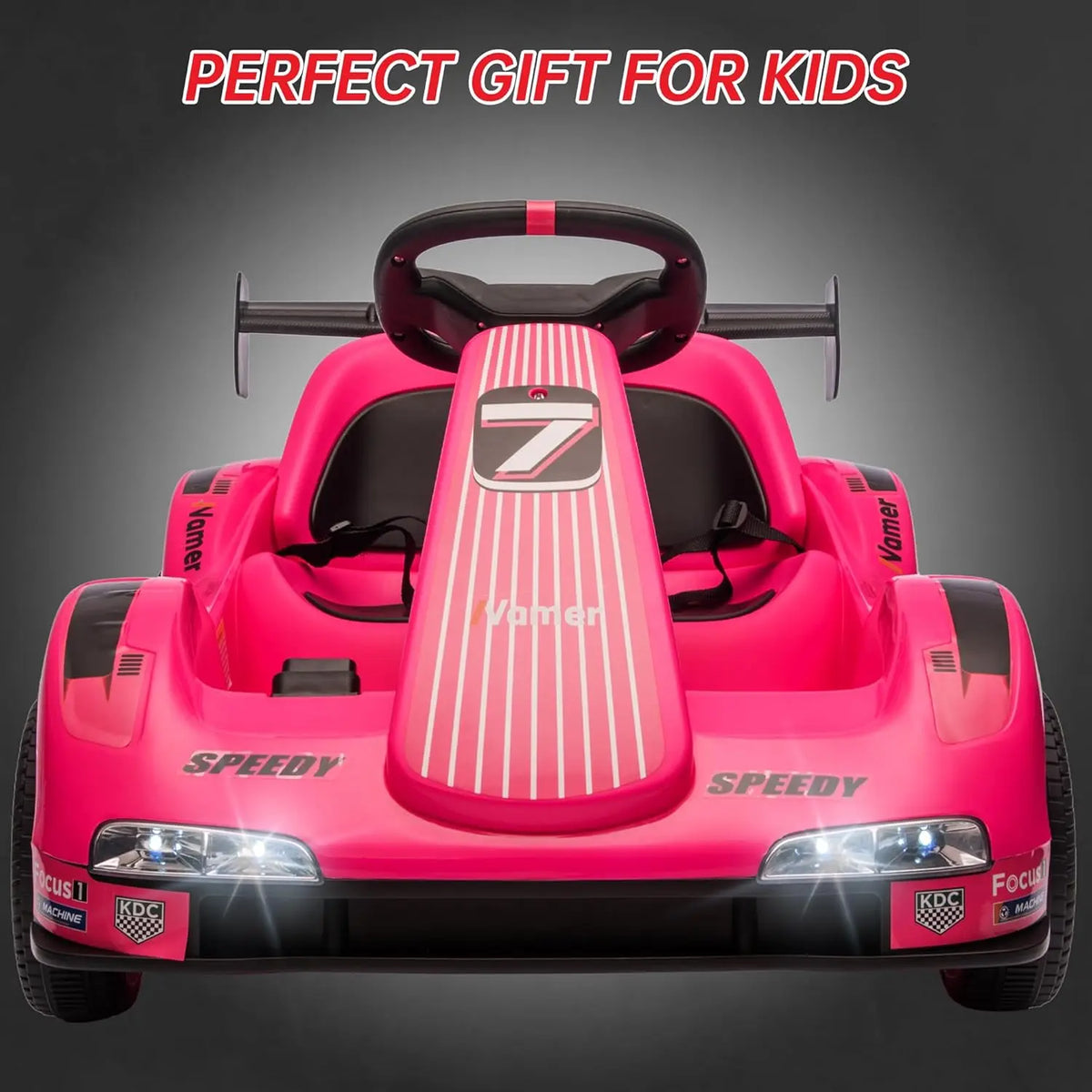 HiMiss Kids Electric Drift Kart Ride On Dual Motor Lights